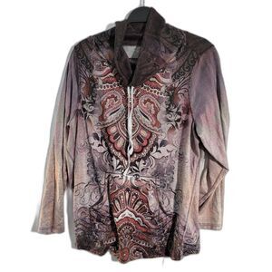 World Unity Multicolor Asymmetric Sweatshirt Pull-Over Lace Cowl Neck Size 0X